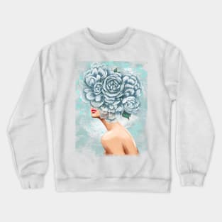 Girl with big peonies on her head Crewneck Sweatshirt